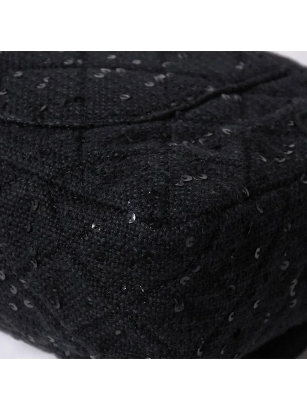 Chanel 2.55 Shoulder Bag CC Logo Sequins Canvas Leather Black